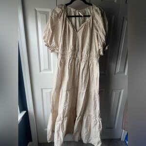 Anthropologie Somerset Cream Maxi Dress with Subtle Dot Print
